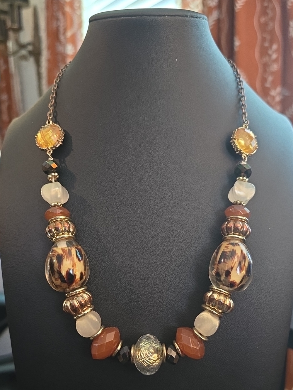 Statement Brown and Gold Beaded Women's Necklace
